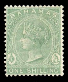 Bahamas #23 Cat$45, 1898 1sh blue green, hinged