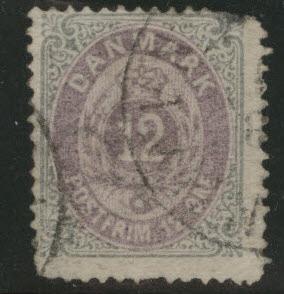 DENMARK  Scott 29 used 1875 stamp rounded corner