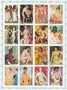 Equatorial Guinea, Famous Nude Paintings, Sheet of 16, CTO