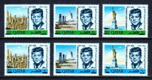 QATAR — SCOTT 119c-119h — 1966 NEW CURRENCY KENNEDY SET, DOUBLE SURCHARGES — MNH