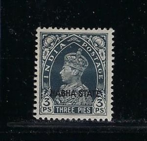 INDIA- NABHA- SCOTT #69 1938-39 GEORGE VI 3P  (SLATE)  MINT HINGED