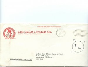 T64 postage due 1984 Vancouver Able moving advertising cover Canada
