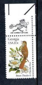 US 1962 MNH State Birds/Flowers Georgia w/ USPS selvage Thrasher/Cherokee Rose