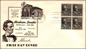 Scott 821 16 Cents Lincoln Clarence Reid FDC Unaddressed Block 821-36