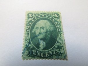 US Stamps,Sc.#33 USED 10c Green Washington, Type III 1857 w/R.Doporto Certificat