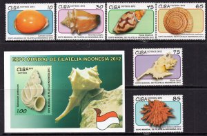 Cuba 2012 -  Sea Shells - International Stamp Exhibition INDONESIA 2012- MNH Set