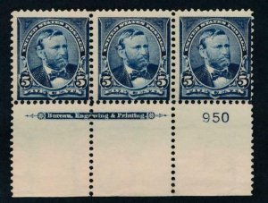 US 281 MINT FINE NEVER HINGED (NH) PL# STRIP OF 3 