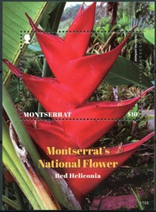 Montserrat Flowers Stamps 2017 MNH Heliconias Red Heliconia Plants Nature 1v S/S