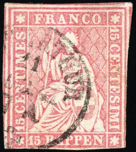 Switzerland Stamps # 22 Used VF Scott Value $110.00