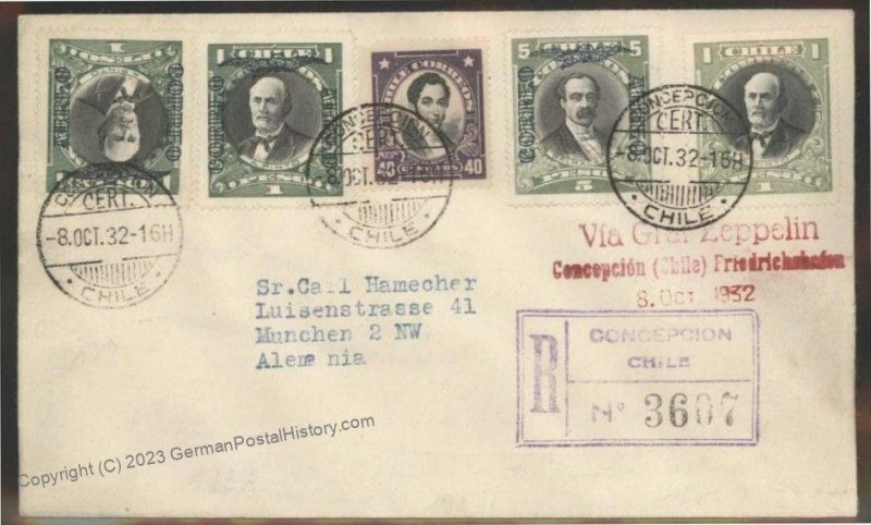 Chile 1932 Graf Zeppelin 8th South America Flight SAF Mi285C Cover 111175