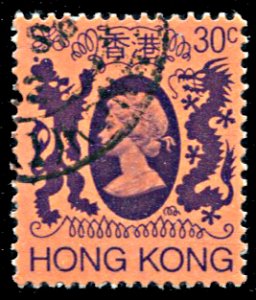 Hong Kong 390, used, Queen Elizabeth Lion and Dragon Definitive
