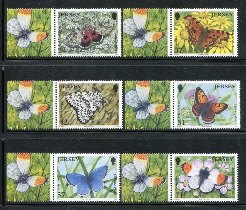 Jersey 1221-1226, MNH, Insects Butterflies, Moth, Flowers, 2006. x26170