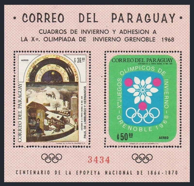 Paraguay 1088 ab sheet,MNH.Michel Bl.111. Olympics Grenoble-1968.Art,by Limbourg 