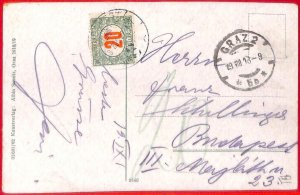 aa1914 - AUSTRIA - Postal History - POSTCARD to HUNGARY taxed on arrival 1918-