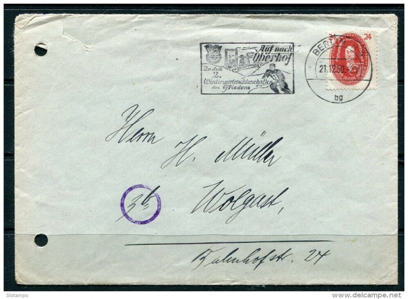 Germany 1950 Oberhof Ski Championship  ds Pmk on Cover Berlin  Single Usage Leib