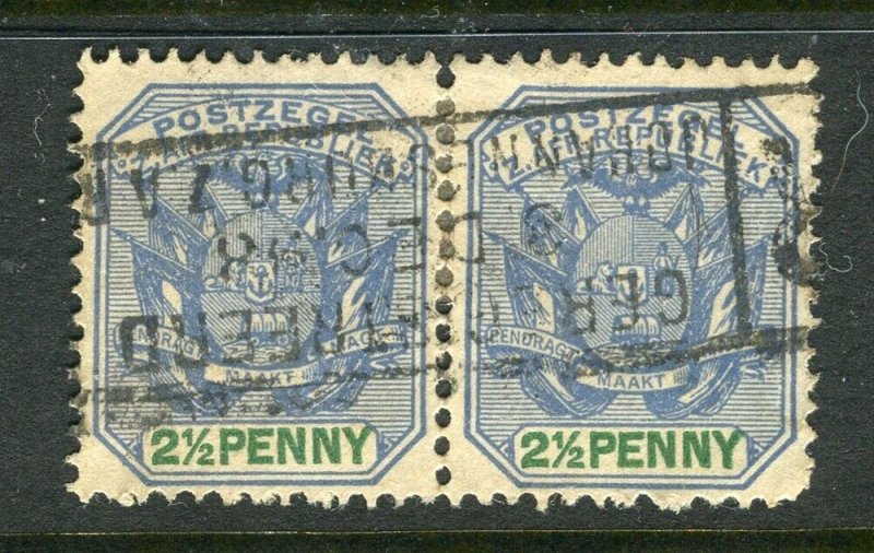 TRANSVAAL; 1890s early classic Wagon issue fine used 2.5d Postmark Pair