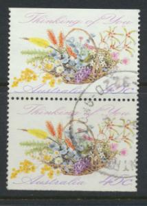 Australia SG 1318  Used pair- Greetings - Flowers top /bottom imperf