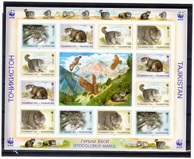 Tajikistan 1996  WWF Pallas Cats Sheetlet 12v+L. IMPERFORATED  Sc # 92-95 MNH