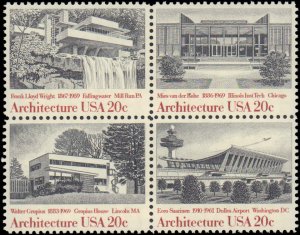 United States #2022a, Complete Set, Block Of 4, 1982, Architecture, Never Hinged
