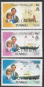 TUVALU 1981 Charles and Diana Specimens Sc 157,159,161 MNH