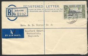 SIERRA LEONE 1951 GVI 3d reg envelope to UK ex ROTIFUNK....................56987