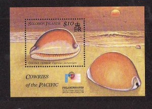 Solomon Is-Sc#944-unused NH sheet-Marine Life-Cowrie shells-2002-