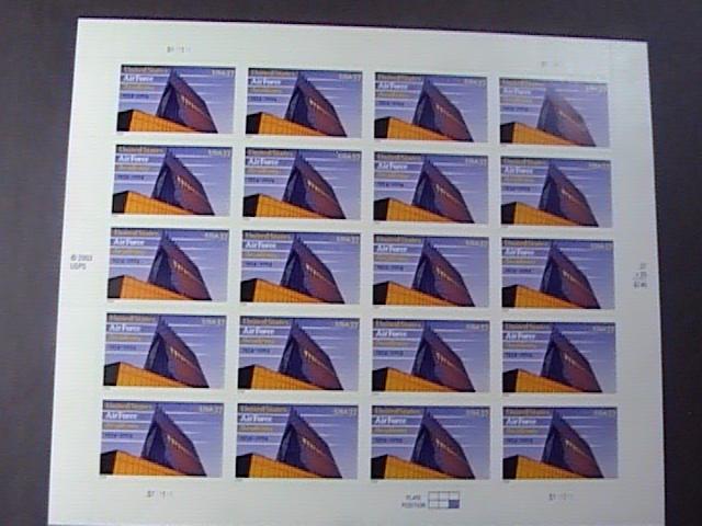 U.S.# 3838-MINT/NEVER HINGED---PANE OF 20---50 TH ANIV. USAF ACADEMY---2004