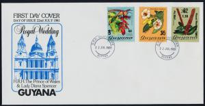 Guyana 331-3 on FDC - Flowers, Royal Wedding o/p