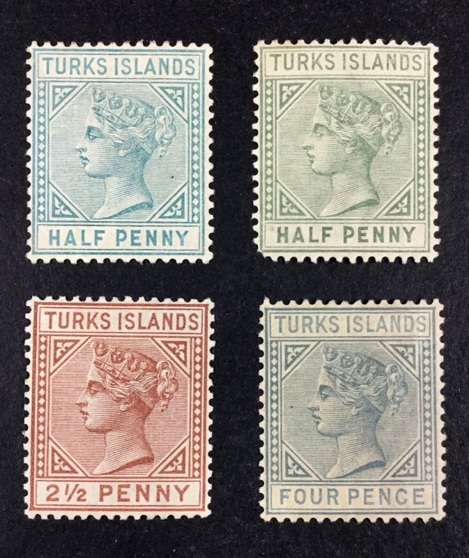 MOMEN: TURKS ISLANDS SG #53,56-57 1882-5 MINT OG H £117 LOT #68386*