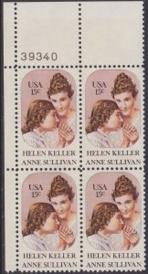 1824 Helen Keller Plate Block MNH