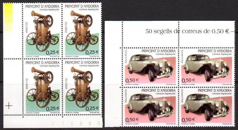 Andorra (Spanish) 2002 Sc#284/285 ROLLS-ROYCE/PINETTE HISTORIC AUTOMOBILES BLOCK