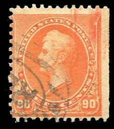 United States, 1890-93 #229 Cat$150, 1890 90c orange, used, natural straight ...