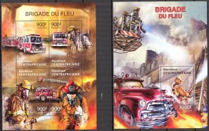 Central African Republic 2013 Fire Brigade Trucks Sheet+ S/S MNH