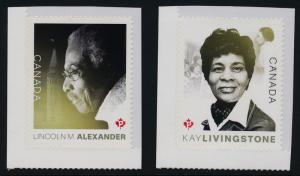 Canada 3085-6 MNH Black History Month, Lincoln Alexander, Kay Livingstone