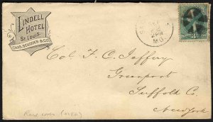 United States, 1870-1888 #207, 1882 Lindell Hotel, St. Louis, cover, addresse...