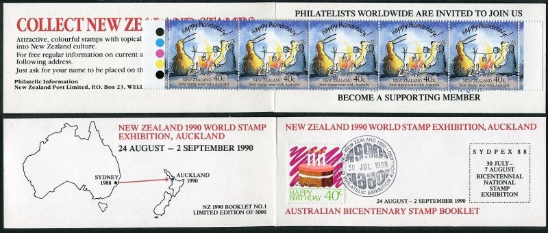 New Zealand 907 booklet, MNH. Michel 1032. Australia-200, 1989. Kiwi and Koala.