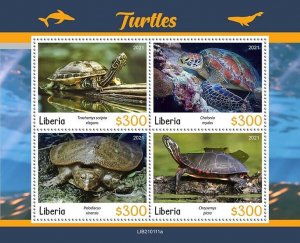 Liberia 2021 MNH Turtles Stamps Green Sea Softshell Turtle Reptiles 4v M/S