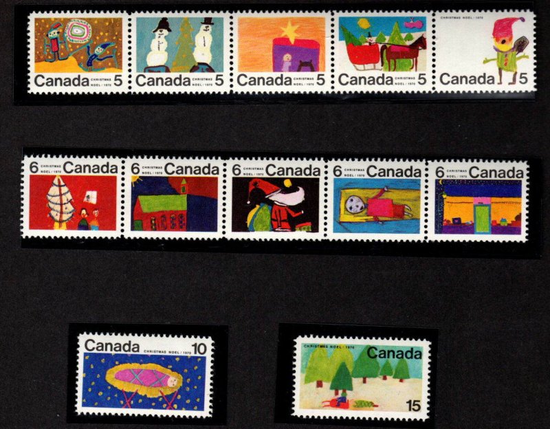 CANADA MNH 1970 CHRISTMAS SET OF 12 STAMPS SCOTT # 519 - 530