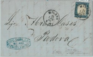 82375 -  SARDEGNA - STORIA POSTALE: Sass # 15C su Busta da MILANO 1860