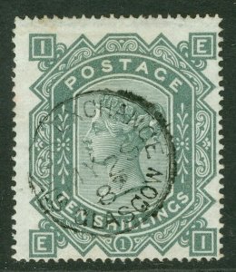 SG 128 10/- greenish-grey. Very fine used with a Glasgow exchange CDS, May...