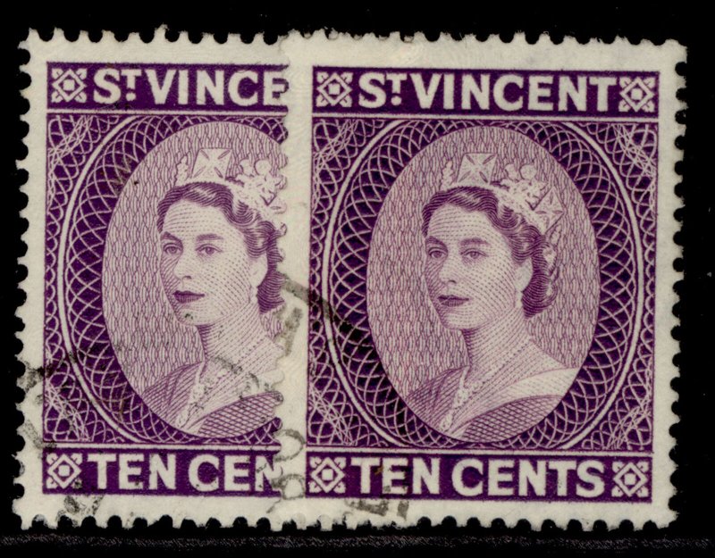 ST. VINCENT QEII SG194 + 194a, 10c SHADE VARIETIES, FINE USED.