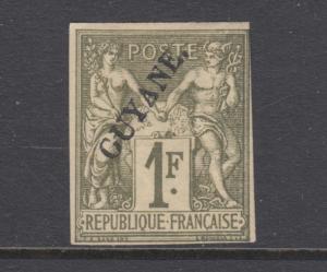 French Guiana Sc 17 MNG. 1892 1f bronze green on straw Commerce, imperf