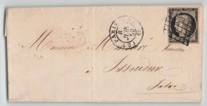 France 1850 20c black on white Ceres Folded Letter Paris to Indre Cover