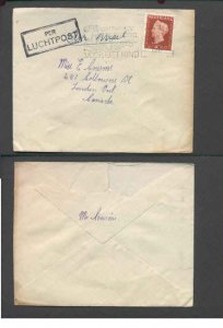 Netherlands-cover-to Canada-Rotterdam-18 XII 1948-stylised F perfin