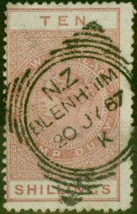 New Zealand 1867 10s Brown-Red Stamp Duty Fine Used 