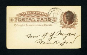 Post Card from Hanover, Pennsylvania to New Oxford, Pennsylvania - 7-10-1880's