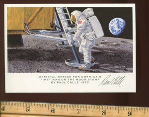 PAUL CALLE SIGNED PRINTED ORIGINAL DESIGN FOR C76 STAMP '1ST MAN ON THE MOON'