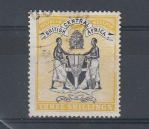 British Central Africa 1896 3/- Black Yellow SG38 VFU J4899