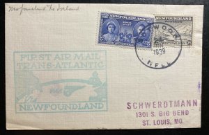 1939 Botwood Newfoundland First Trans Atlantic Flight Cover To USA Via Ireland