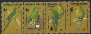 NORFOLK ISLAND Sc#421 1987 Green Parrots Strip of 4 Complete Set OG Mint NH